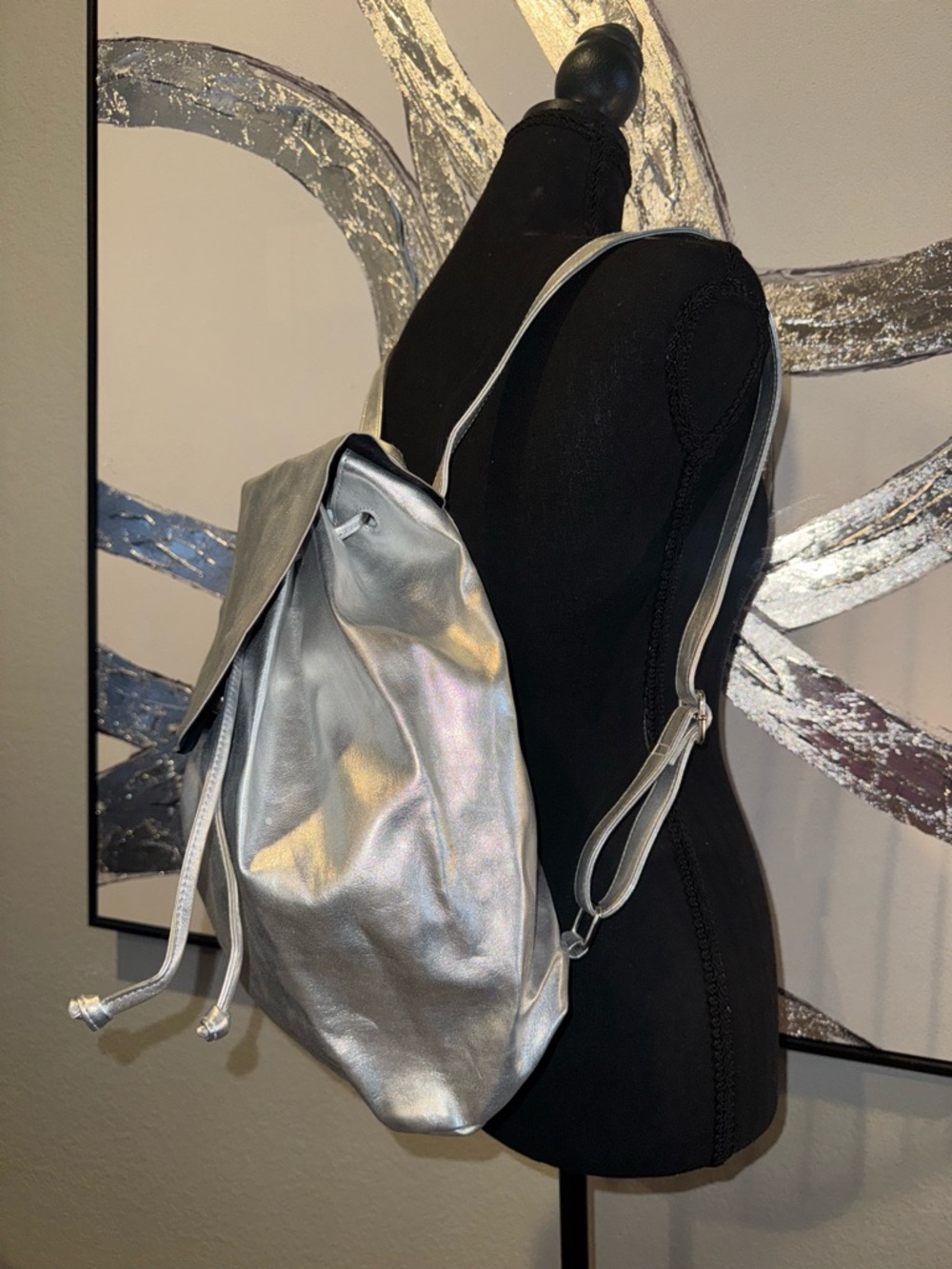 Metallic Silver Women’s Backpack - Sleek Everyday Bag - Picture 4 of 4